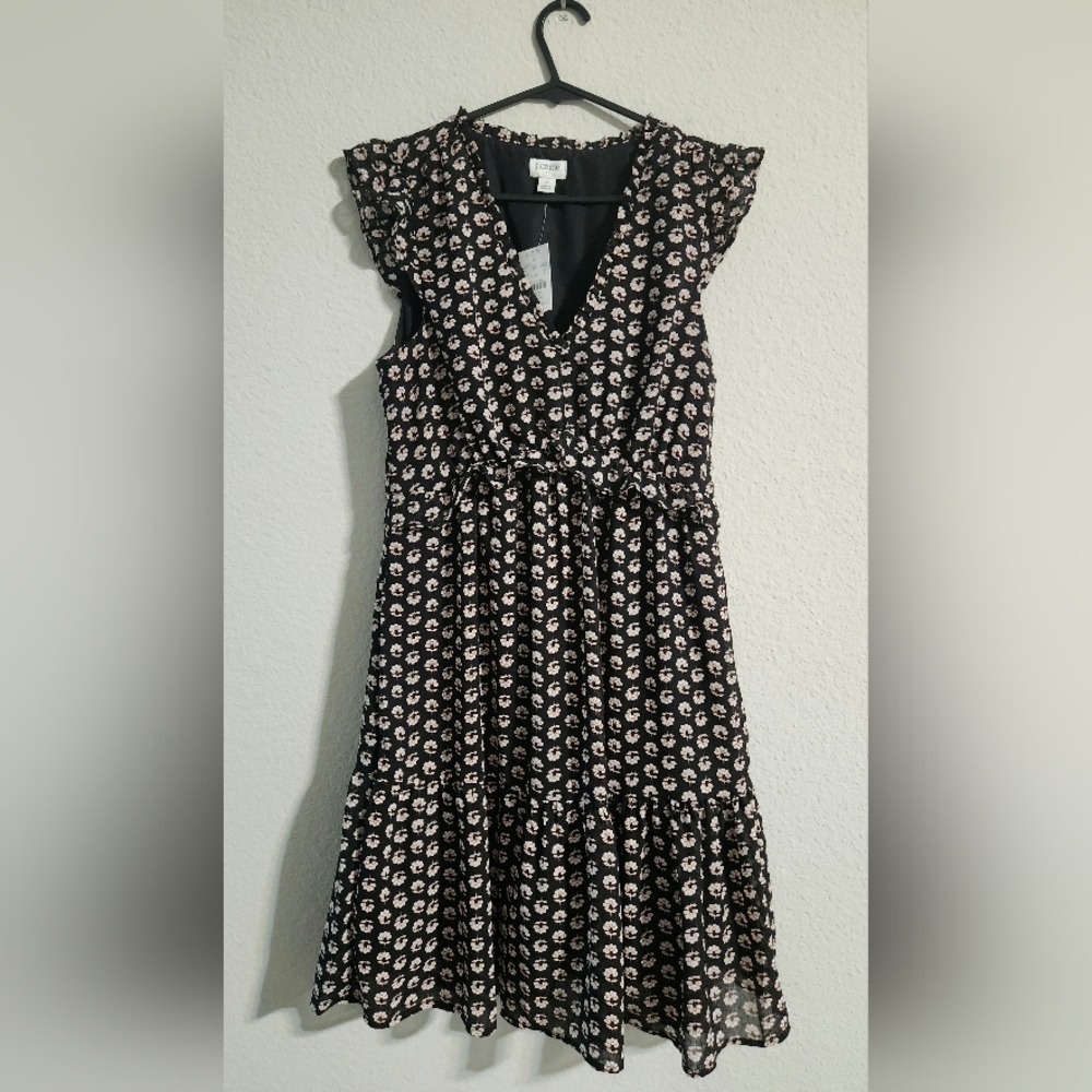 J. Crew NWT Women’s Sleeveless Ruffle V-Neck Mini Dress Black Floral size 4